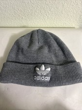 Adidas 100 Acrylic Beanie Gray Trefoil Tight Knit