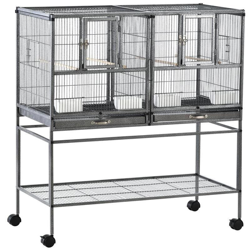 Doppia Gabbia per Uccelli 95x45.5x102cm - Voliera con Ruote e Divisorio