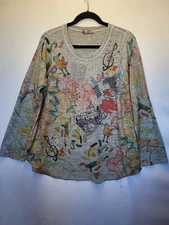 Inoah Tunic Top XL Knit Abtract Artsy Art To Wear Lagenlook Sun Words Heart 3677