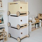 Stackable Kid Wooden Toy Box Chest Toy Storage Organiser Pull Wheeled Cart Toy