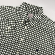 Brooks Brothers Gingham Shirt Mens Large Green White Supima Cotton Button Down