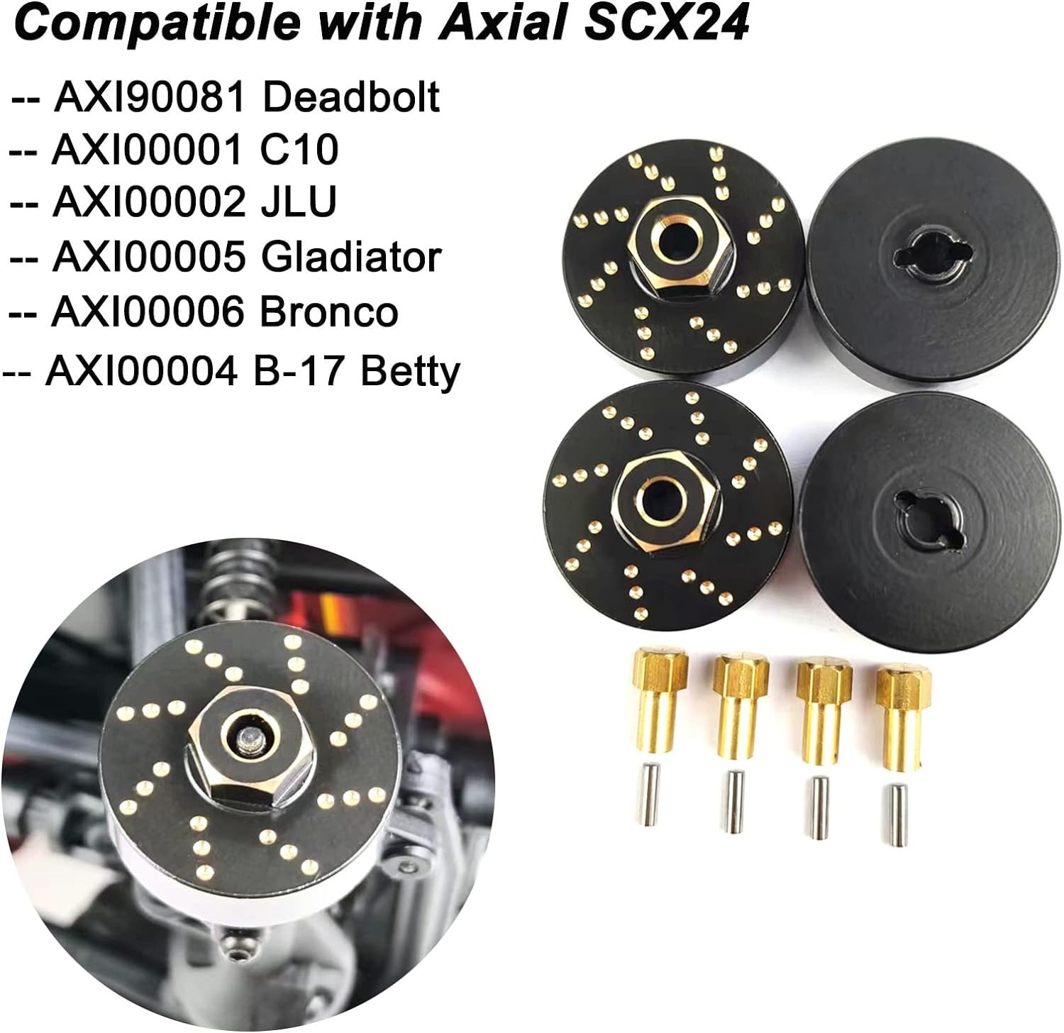 4pcs 13g Brass Wheel Weights with 7mm Hex Hub Extended Hubs Black 