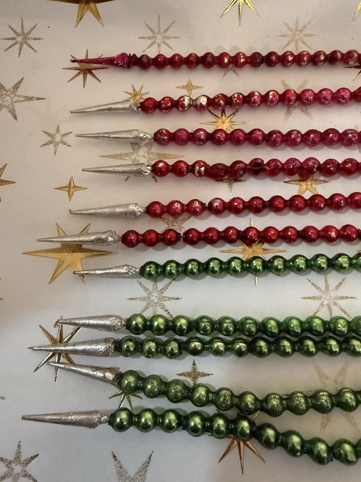 ✨11X DE COLECCIÓN NAVIDAD MERCURIO CUENTAS DE VIDRIO PÚAS FLORALES CON TALLOS 12”✨ Foto 3 de 4