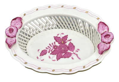 Herend 7379/AP ''CHINESE BOUQUET RASPBERRY'' 5 1/4'' OVAL BASKETWEAVE DISH