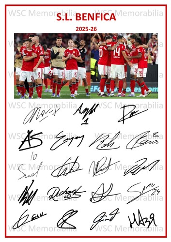 11903. Benfica Signed Team Sheets (A4 Prints) CHOOSE A SEASON 2025-26