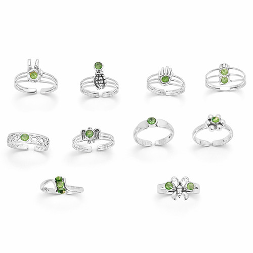 Vintage 925 Sterling Silver New Toe Rings - Set of 10 - Seafoam Green Collection