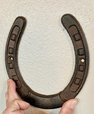 Large Cast Iron Rustic Lucky Horseshoe Decorative Brown Western Decor 6.5 x 6 in