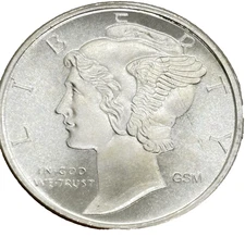 1/10TH OZ .999 FINE SILVER ROUNDS MERCURY DIME DESIGN #14286