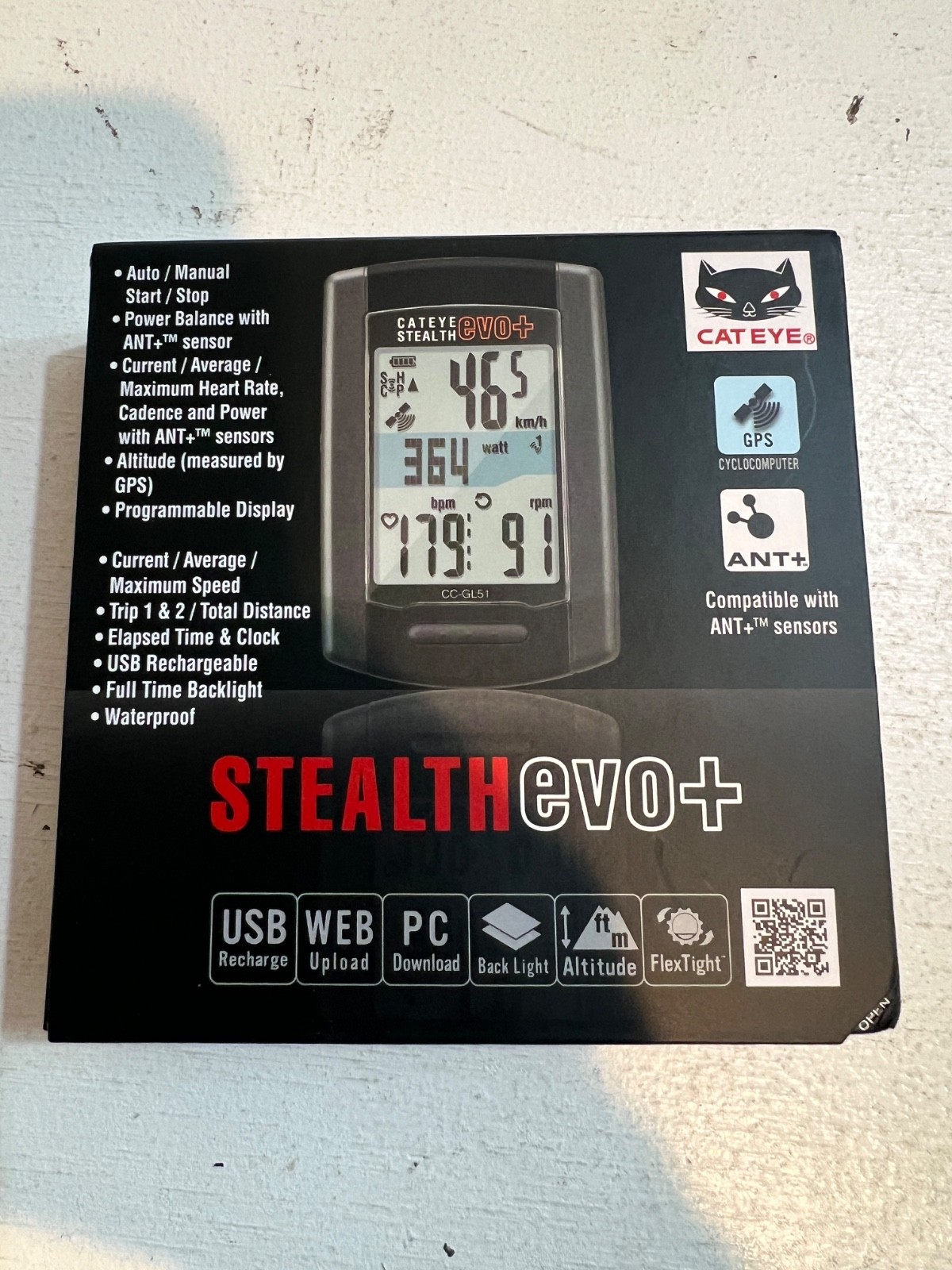 CatEye CC-GL51 B Stealth Evo+ Cycling Computer Speedometer Wireless Power Meter