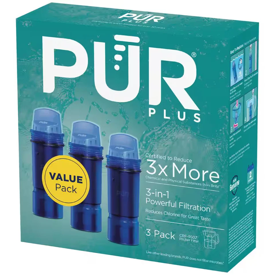 Genuine PUR PLUS 3-in-1 Water Pitcher Replacement Filter 3 Pack (CRF-950Z) - Image 3 of 4