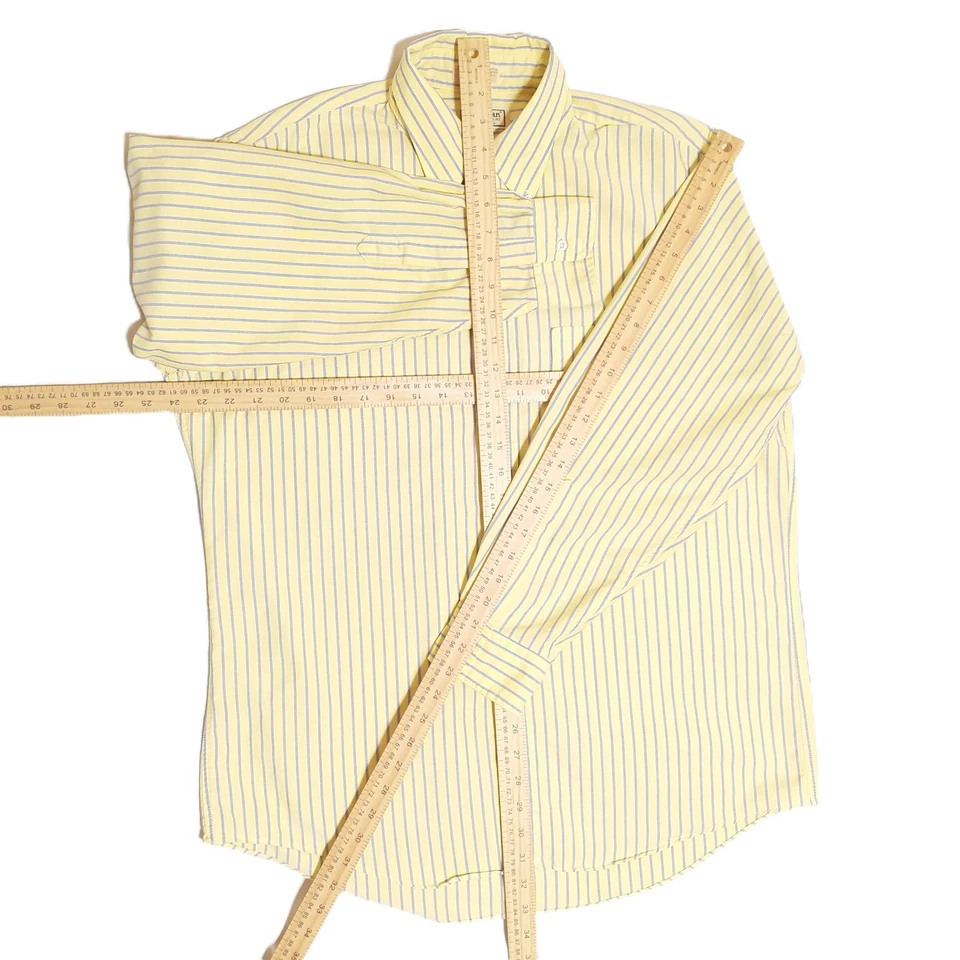 Shirt LL Bean 16 1/2 - 33 Yellow & Blue Stripe Men Button-Down Made in USA - Image 2 of 4