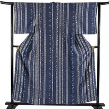 JAPANESE KIMONO KOMON blue-gray 157cm 5 ft 2 in PURE SILK AA9073