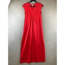 Vintage Movie Star Red Nylon Lace Cap Sleeve Long Nightgown Sleep Dress S
