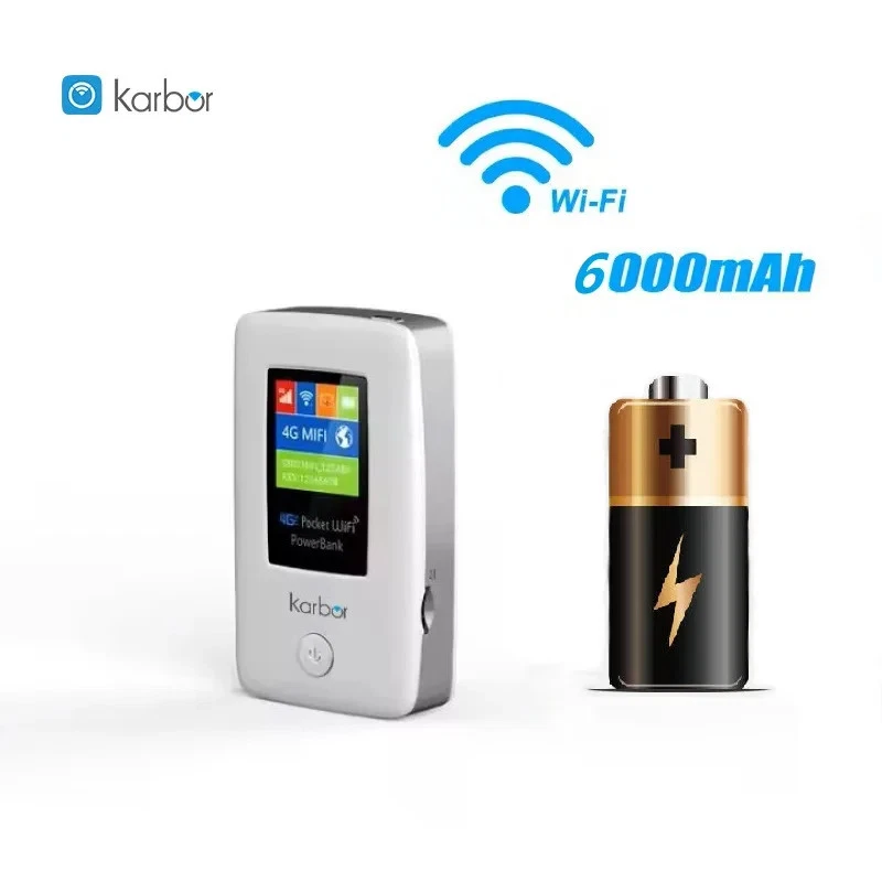 Karbor 6000mAh Portable Mi-Fi Router Power Bank ESIM Wifi /Sim Card 2.4G WiFi6 - Image 2 of 4
