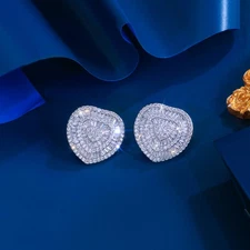 Brilliant Silver Plated Cubic Zirconia White Micro Pave Love Heart Stud Earrings