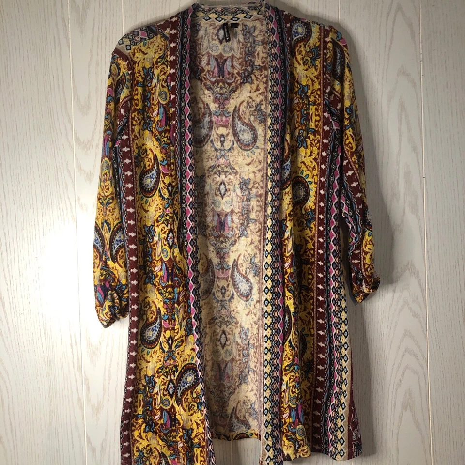 Cárdigan/suéter delantero abierto multicolor con estampado de cachemira boho para mujer - talla L Foto 3 de 4