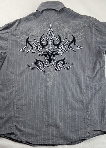 Camisa Panhandle Delgada Perla Snap Para Hombre XL Bordada Retro Ropa Occidental Gris - Imagen 3 de 11