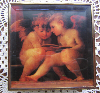 Vtg Stained Glass Hinged Jewelry Trinket Box Cherub Angel World Bazaars NIB