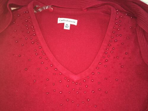 Croft & Barrow Red Sweater XL Detachable Scarf Soft Beading EUC Festive V-Neck - Picture 3 of 5