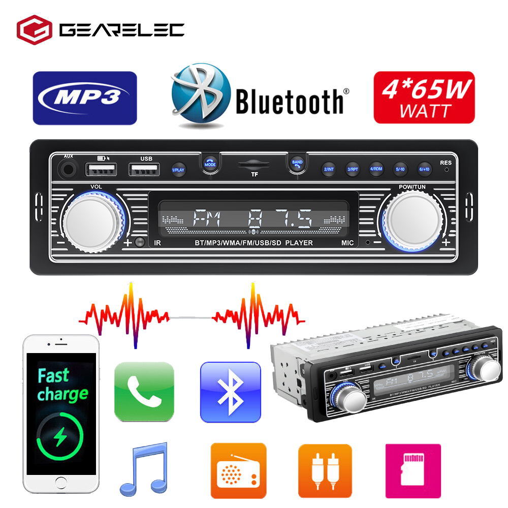 65W Bluetooth Vintage Car Radio MP3 Player Dual USB Classic Stereo