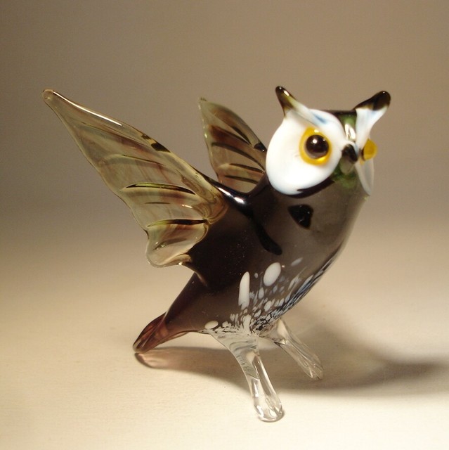 Blown Glass OWL Figurine Handmade Art Glass Bird eBay