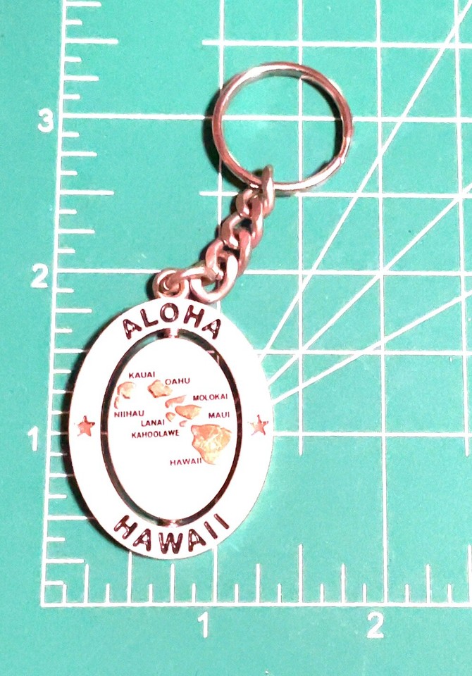 Aloha Hawaii Silver Gold Tone Spinner Souvenir Keychain Key Ring Map of ...