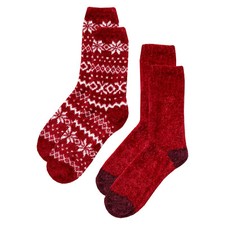Cuddl Duds Super Soft Fuzzy Slipper Socks Snowflake Red 2 pr Plush Crew Lounge