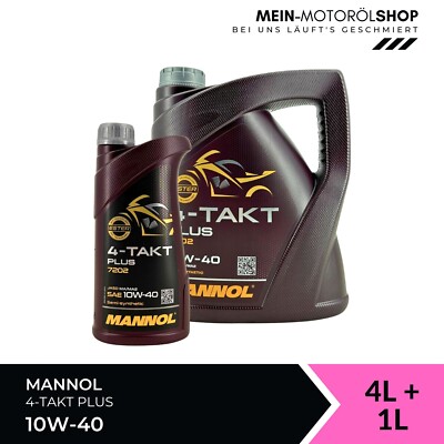 Mannol MN7202 4-Takt Plus 10W-40 Motorradöl JASO MA API SL 4+1 Liter = 5 Liter