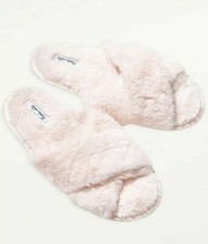 Splendid Pink Faux Fur Criss Cross Slippers Size M/L Fabfitfun