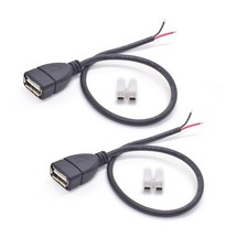 2PCS USB Female Pigtail 2 Wire,0.3M/1Ft 20AWG USB 2.0 Female Plug to Bare Wir...