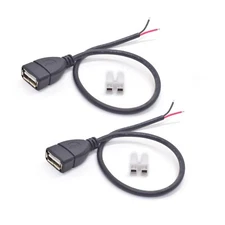 2PCS USB Female Pigtail 2 Wire,0.3M/1Ft 20AWG USB 2.0 Female Plug to Bare Wir...