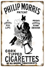 Vintage Style Metal Sign Philip Morris Patent Cork Tipped Cigarettes 12 x18