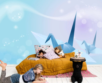 3D Blue Paper Crane G14715 Wallpaper Wall Murals Removable Self-adhesive Honey