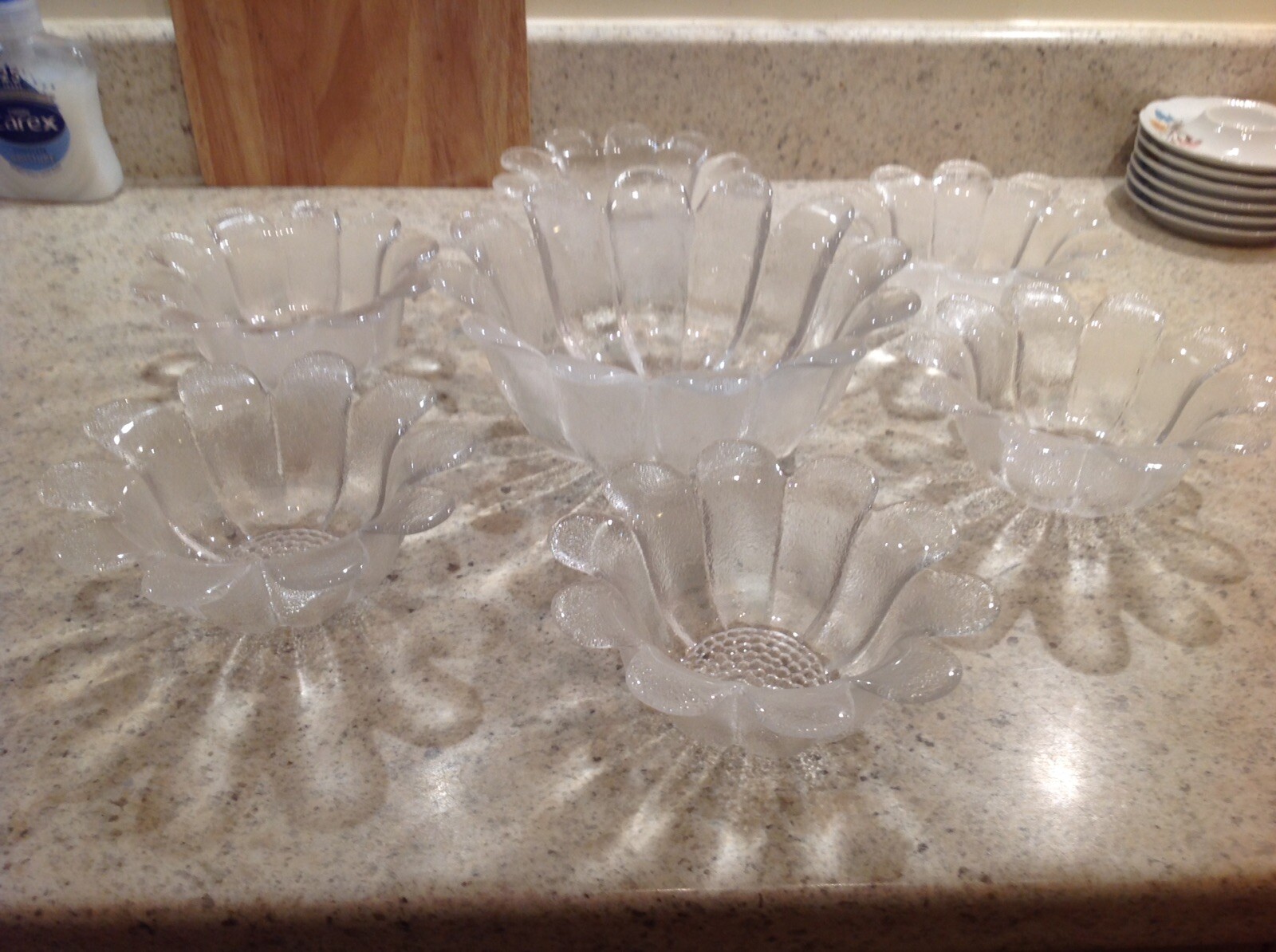 Dartington Daisy lead crystal Frank Thrower Lge Bowl & 6 Dishes