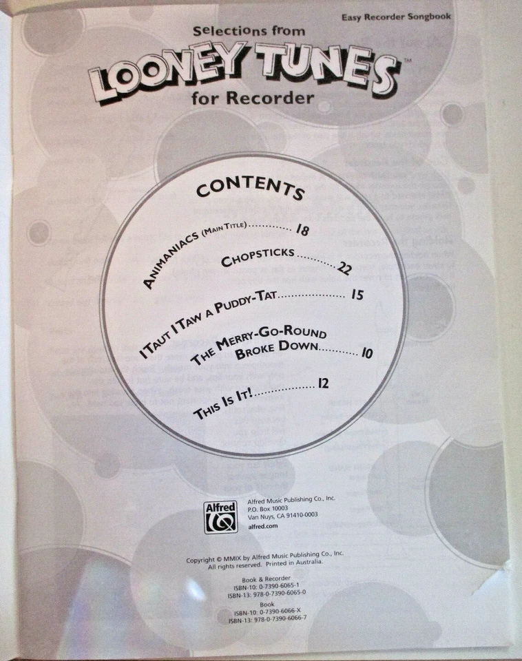 Selections From Looney Tunes for Recorder, Easy Recorder Songbook - 0739060651 - Image 2 of 4