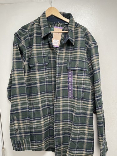 Woolrich Flannel Heavyweight Cotton Shirt Dusty Olive Green Plaid Men's Size 2XL