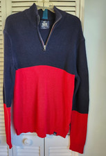 Nautica Men's Large 1/4/ zip Sweater Red  Blue Nautical 100 Cotton