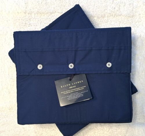 Ralph Lauren Home King Sheet Set Organic Cotton Percale Flat Fitted TC 464 Blue - 第 1/11 張圖片