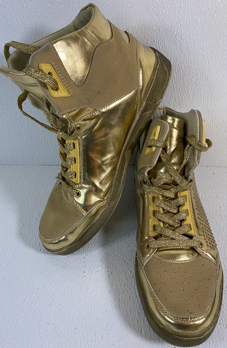 Metallic gold high top sneakers top