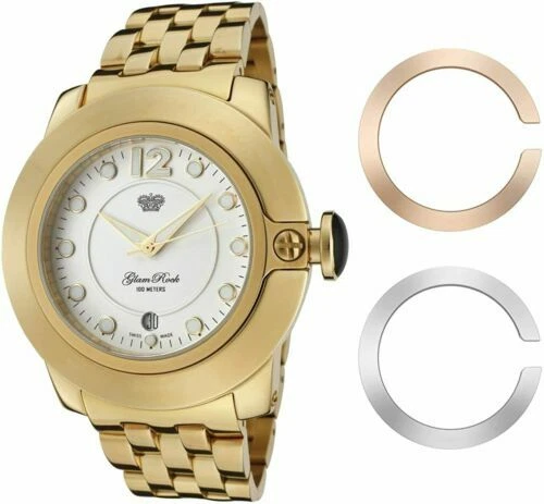 Glam Rock Stainless Steel Case Wristwatches