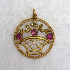9ct Gold Edwardian Rubellite Pearl Giardinetti Pendant