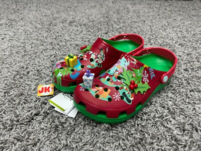 NEW Disney Crocs Clogs Mens 10 Red Christmas Mickey Minnie