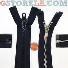 Open End Plastic #5 & Metal Jacket Zippers 25" 26'' 27''28" Black Separating #MP