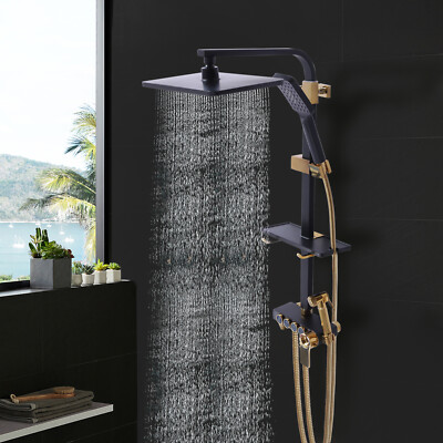 Modern Wandbefestigung Thermostat Schwarze+Gold Duscharmatur Armatur Duscheset