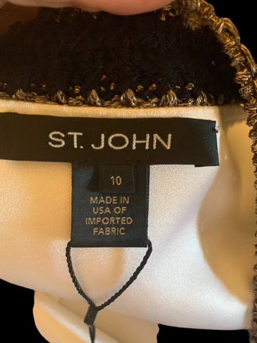 St John Sportswear Liquid Satin Woven Neck Short Sleeve Ladies M NWT Navy Gold - Picture 6 of 8