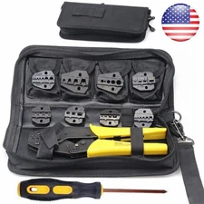 Ratcheting Crimping Tool Kit Cord End Terminals Wire Crimper Pliers w/ 8 Dies