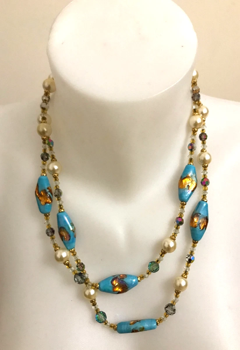 COLLIER RAS DE cou ancien 1950 VINTAGE PERLES PATE de VERRE MURANO - N COLLIER RAS DE cou ancien 1950 VINTAGE PERLES PATE de VERRE MURANO - N