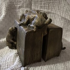 Vintage PM Craftsman Brass Dogs at Play Cocker Spaniel Bookends 1930s Heavy