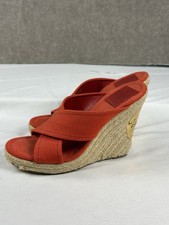 Tory Burch Kristen Red Canvas Espadrille Wedges Heels Size 7M