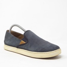 Olukai Womens Navy Blue Pehuea Leather Slip On Sneakers Shoes Size 10